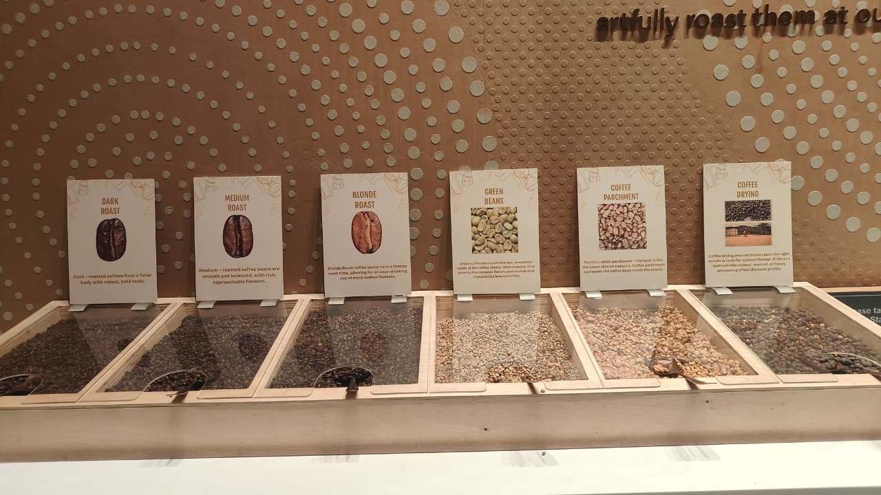 Coffee beans on display at India's first Starbucks Reserve, Horniman Circle Fort Mumbai